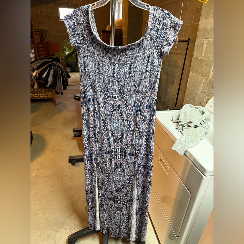 Express Navy and White Maxi Dress Off The Shoulder